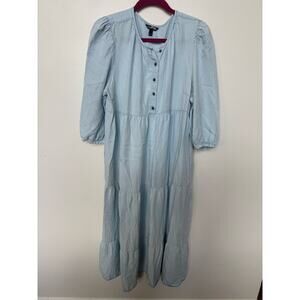 Isabella Oliver Raffa Chambray Tiered Midi Maternity Dress Blue Women's Size 4
